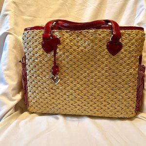 NWT Brighton Straw and Red Leather Tote